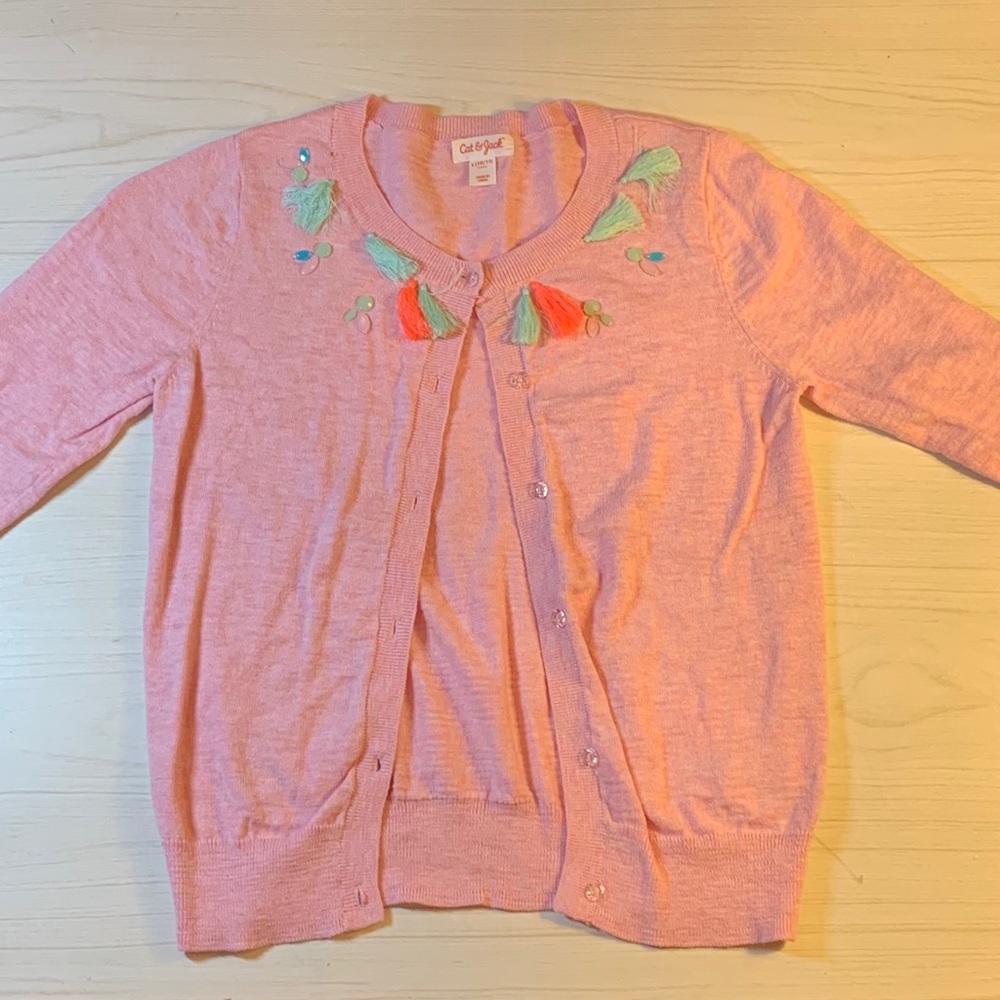 pink Cat & Jack KIDS cardigan, tassels & jewels